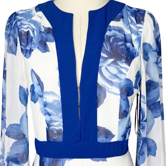 LULUS Blossom Buddy Blue Floral Print Plunge V-Neck Maxi Dress Size Medium - Picture 5 of 14